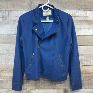 L.R. Lauren Exclusive Blue Moto Jacket Asymmetrical Zip Snap Collar Petite M